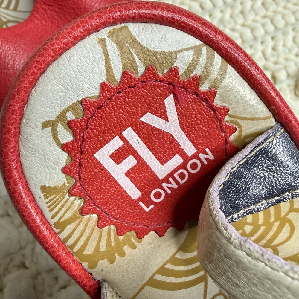 FLY LONDON Women's 40 US 9 YULA Leather Wedge Sandal Red Pewter Ankle Strap - Picture 13 of 16